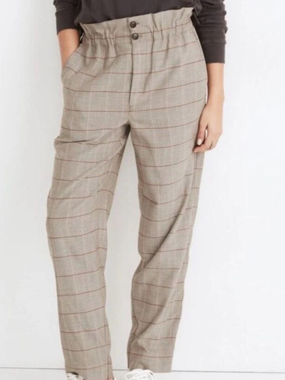 Madewell Plaid Paperbag-Waist Trousers High-Rise Wide-Leg Size 12